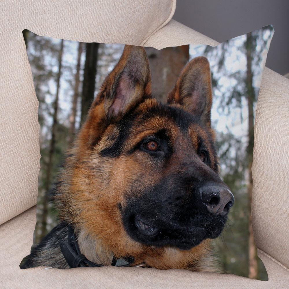 Home Decor German Shepherd Pillow Cover Sofa Cushion Pet Animal Polyester Printed Funda De Almohada