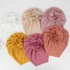 Fashionable Baby Turban Hat Solid Color Headwear Lovely Infant Fetal Caps with Lovely Flower Detail,  Trendy Headwrap