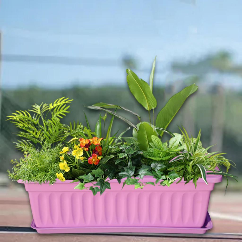 Flower Pot Window Box Planter Decoration with Saucers for Gardening Nursery Entrance Railing Outside