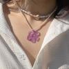 Colorful Acrylic Flower Pendant Necklace Vintage Harajuku Style Neckchain Adjustable Length Clavicle Chain for Women