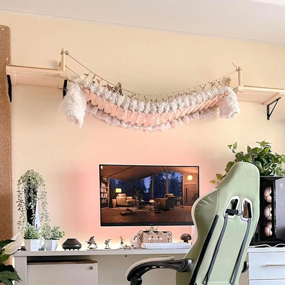 Katzenmöbel Massivholz Hängebrücke Wandmontage Sisal Katzenkletterleiter Stufen für Katzen zur Bewegung und zum Spielen