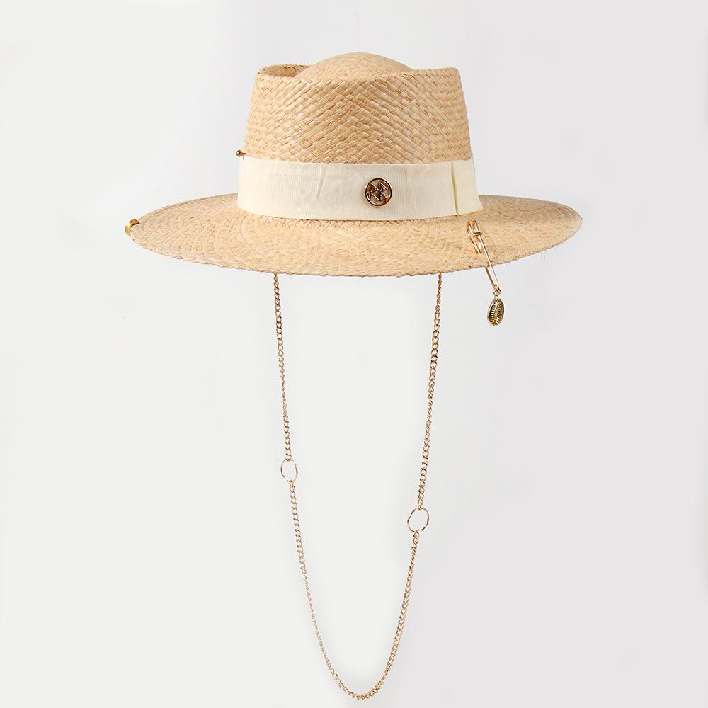 

2025 Women s Summer Raffia Straw Sun Hat w/ Detachable Chain Necklace, StylishWide Brim Beach Hat UV Protection M 56-58cm