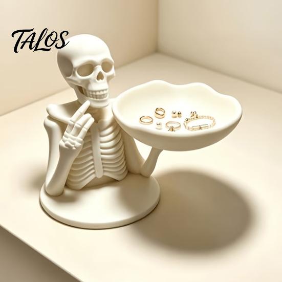 Gothic Home Decor Halloween Skeleton Storage Tray, 3D Printed Spooky Skull Jewelry Holder, Desk Organizer Desktop Ring for Entryway, Vanity