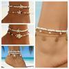 3pcs Shell Starfish Beaded Ankle Bracelet Ocean Style Women'S Anklets Bracelet Seashell White Round Bead Multi-Strand Anklet Set Glass Material
