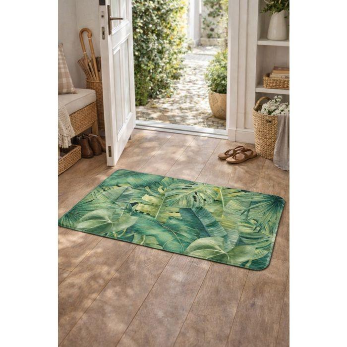 Tapis décoratif - EDEN - 45 x 75 cm - Feuillage tropical - 100% polyester flanelle - Toucher très doux