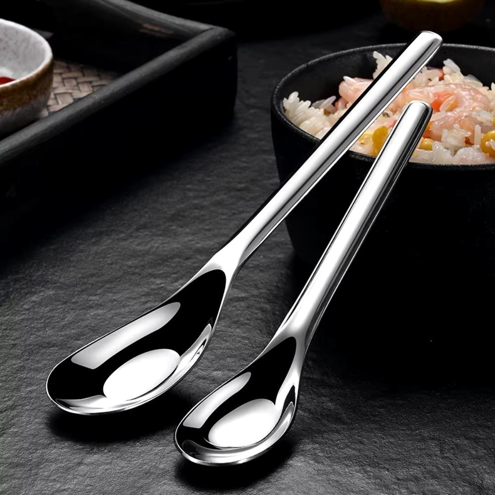 

2pcs Thickening Long Handle Hot Pot Spoon Mirror Polished Spoon Soup Stainless Steel Spoon Hotel
