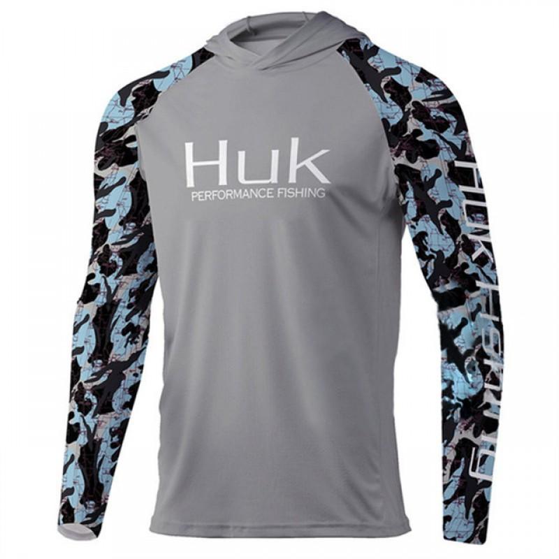 Mens Quick-Dry UV Protection Fishing Shirt With Hood Lightweight Breathable Outdoor Sport Long Sleeve Top
