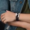 Stainless Steel Cross Bracelet Men Handmade Multi-Layer Leather Cord Geometric Design Minimalist Jewelry