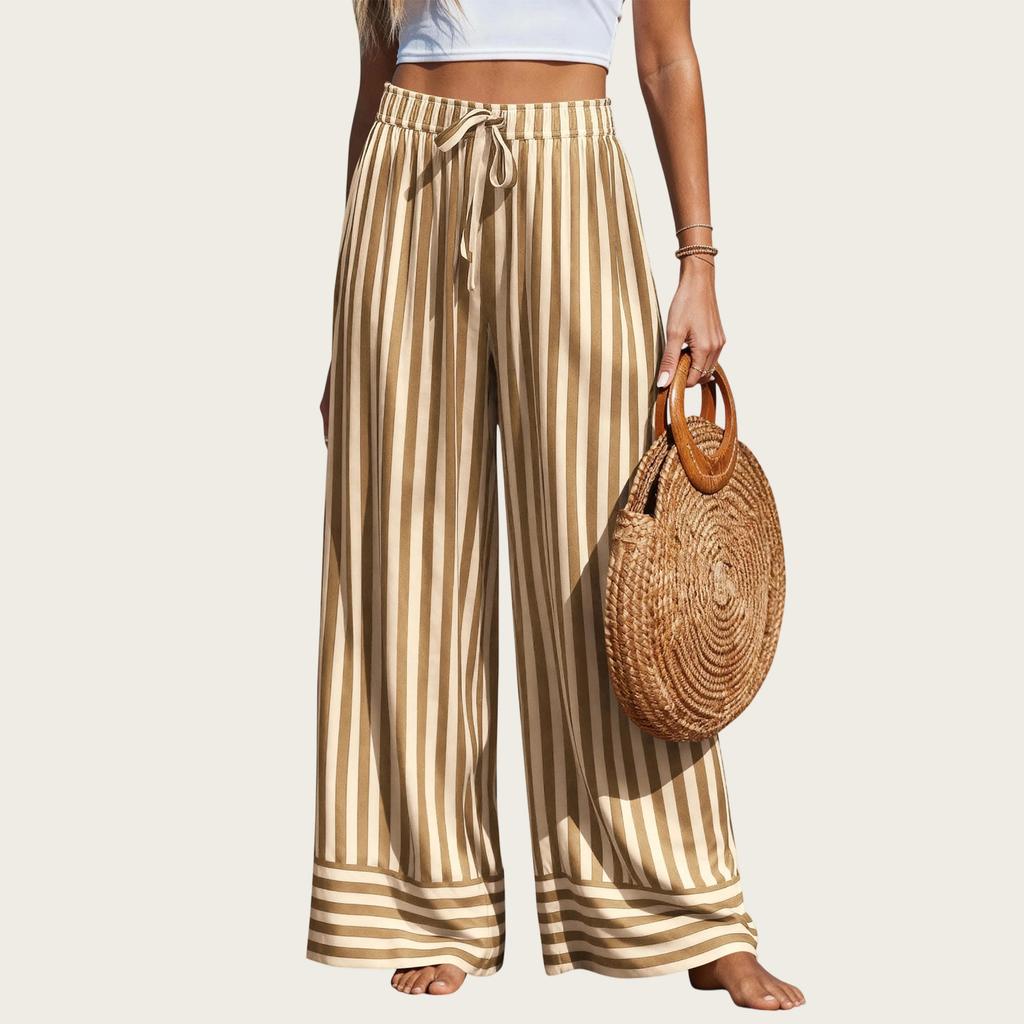 Pantaloni Larghi Estivi a Righe da Donna Vita Elastica Pantaloni Casual con Tasche Leggeri Vestibilità Larga Pantaloni da Spiaggia