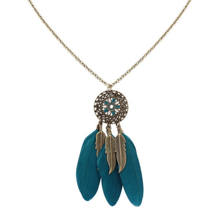 Wind Bohemian Painted Glazed Feather Fringed Earrings Fashion Temperament Women's Earrings Long Necklace Accessories
