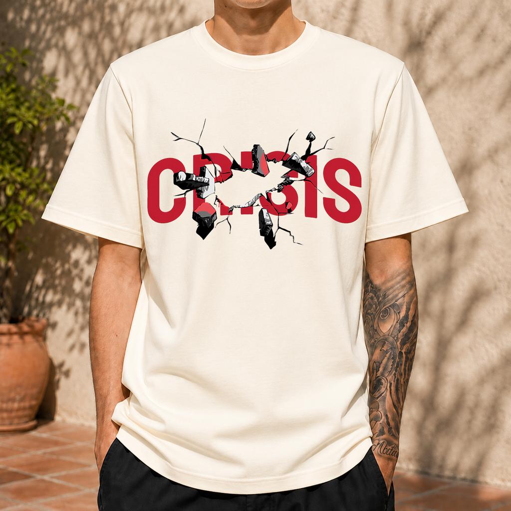 2026 New Cotton Tshirt Breakdown Crisis Street Style Print Crew Neck Short Sleeve Casual Top