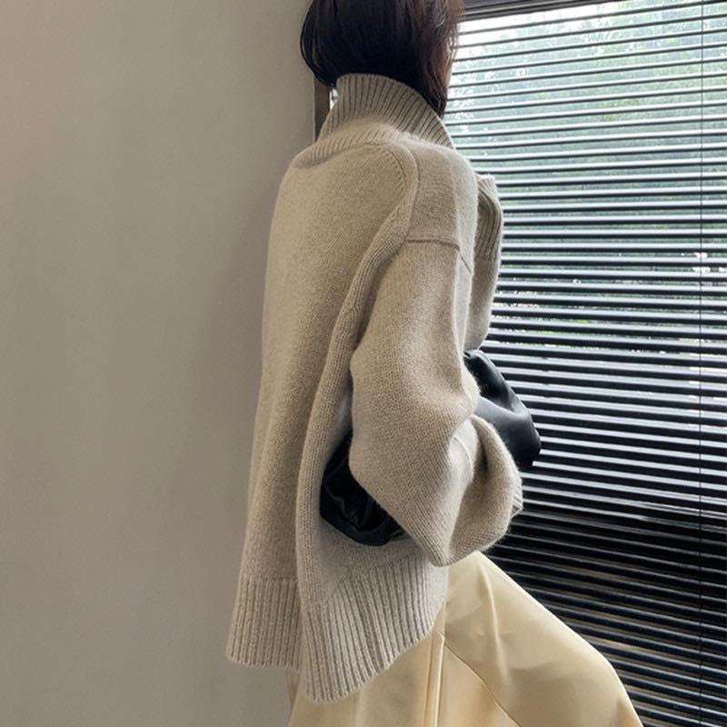 Women's Soft Knit High-Neck Sweater: Loose-Fit Pullover for 2025 Autumn/Winter