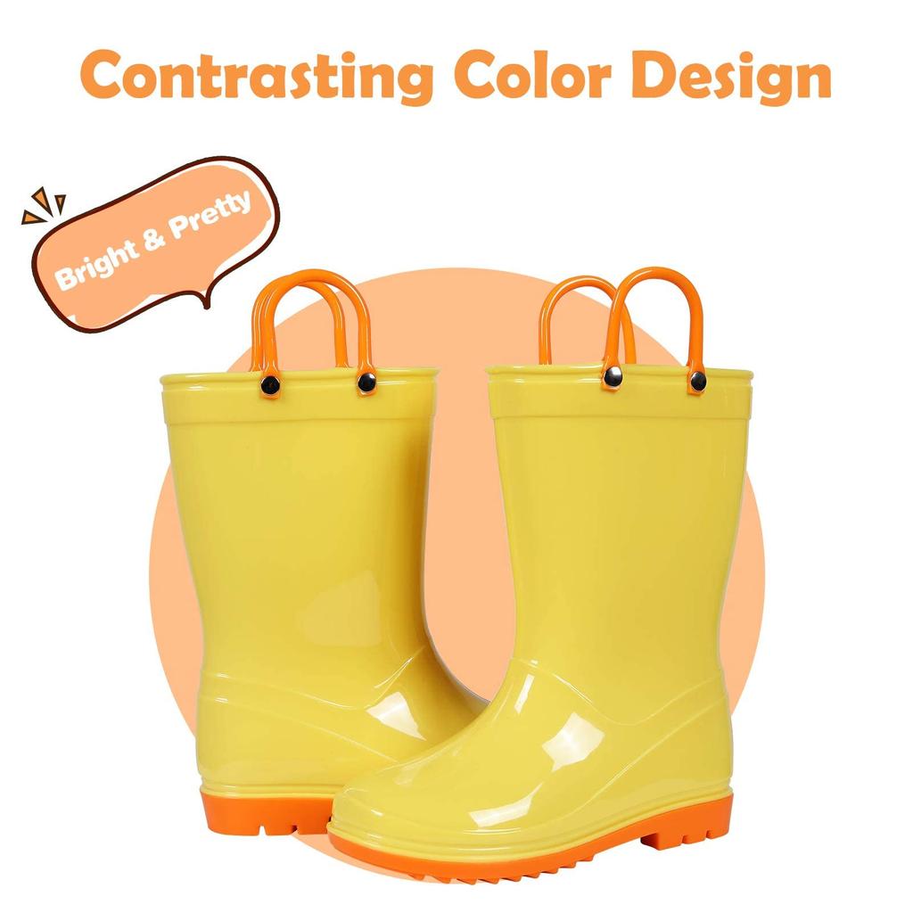 Fashion Kidmi Children Rain Boots Girls And Boys Outdoor Non-slip Rubber Rain Shoes Cute Easy Clean Kids Waterproof Boots With Handles