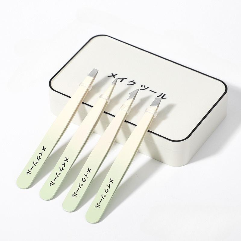 Xiaomi 4pcs Stainless Steel Gradient Color Tweezers Set - Precision Curved Eyebrow, Beard, and Mustache Hair Removal - Comfort Grip, An
