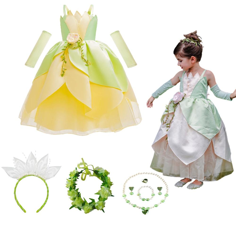 Princess Tiana Dress Kids Girls Costume Birthday Christmas Party Gift