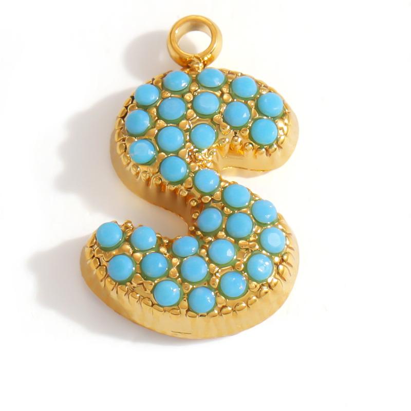 Capital A-Z Initial Letter Pendants Pave Blue Synthetic Stone Minimalist Jewelry Charm for DIY Craft Accessory