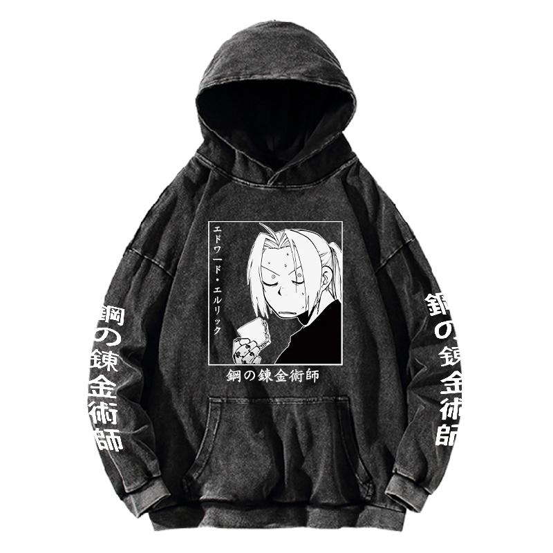 Fullmetal Alchemist Anime Clothing Edward Elric Printed Men Women Washed Cotton Hoodies Oversized Sweatshirt Harajuku Streetwear