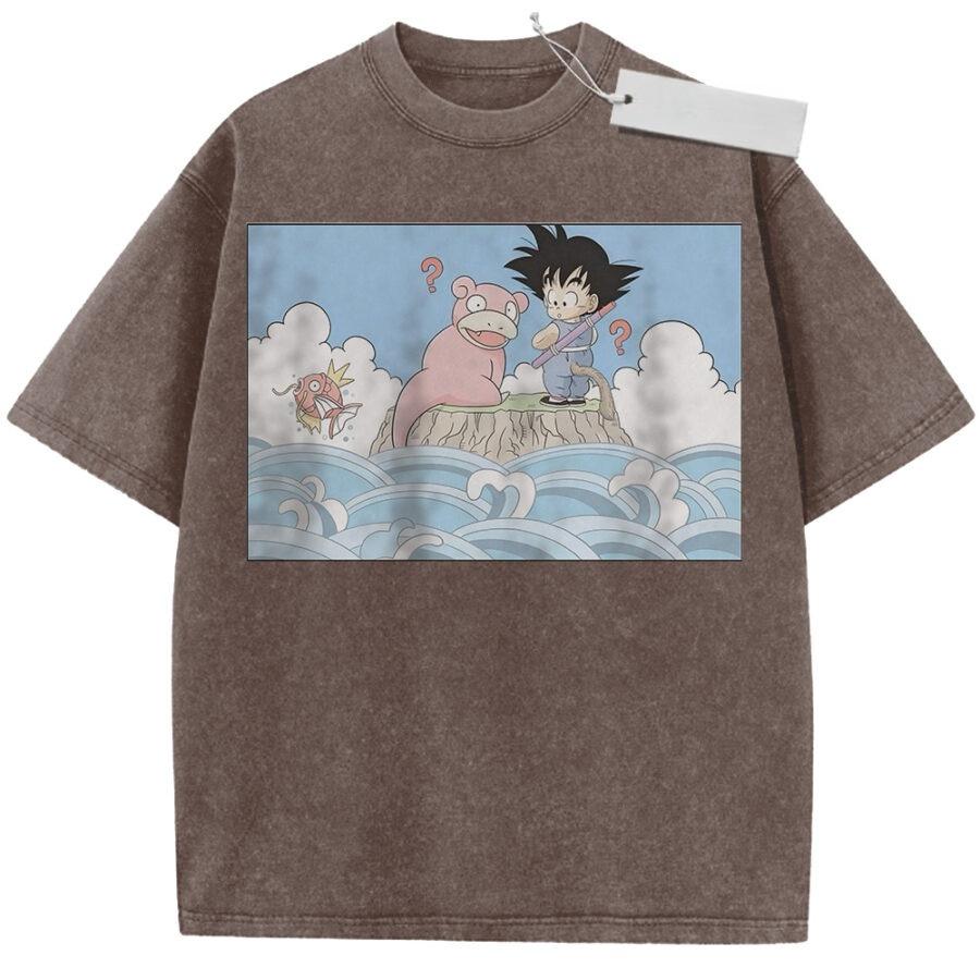 

Unisex Washed Beige Vintage Tshirt Dragon Ball Goku Slowpoke Beach Highquality Fabric for Home Leisure Travel Shopping M