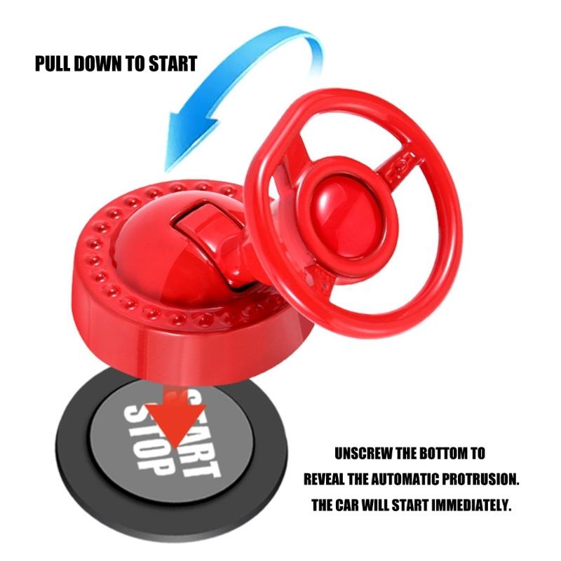 Metal 3D Steering Wheel Pattern Push Start Button Cover For Cars With 3 Color Option Universal Fit Easy Installation