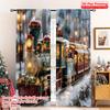 Set Of 2 Flat Printing Merry Christmas Curtains Train Durable Polyester Fabric Without Electricity Festive Holiday Curtain
