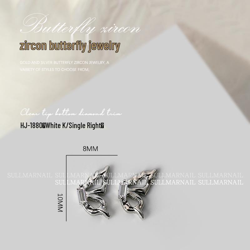 Butterfly Zircon Nail Art Jewelry: Pearl, Ribbon, Gold & Silver Pendant