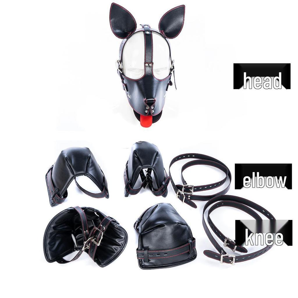 Five-Piece Kinky Pet Play Set: Crawling Suit, Kneeling Gloves, Dog Headgear, Knee Pads, Limb Restraints