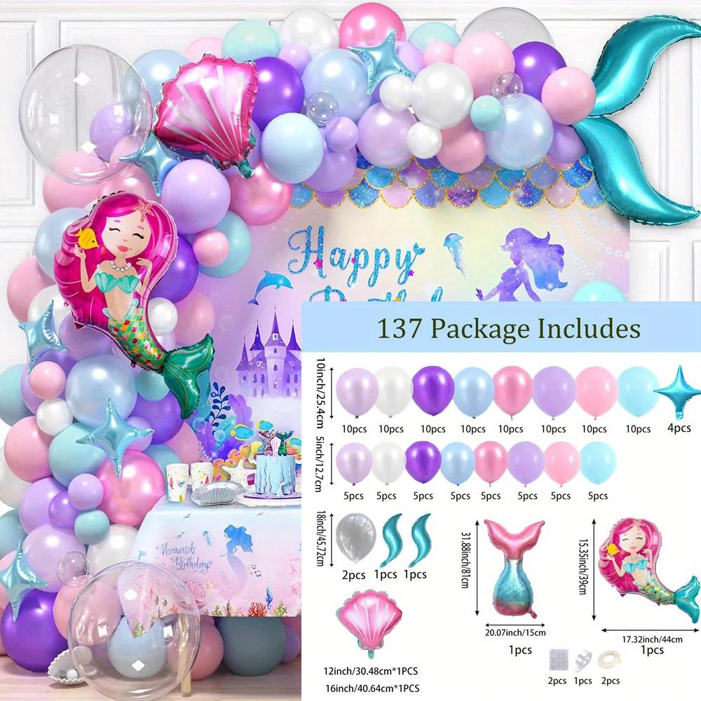 DecorVerve 137 Pieces Mermaid Balloon Garland Arch Kit Princess Birthday Party Decoration Indoor and Outdoor Balloon Decoration