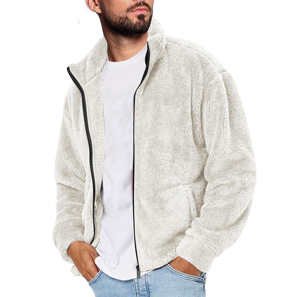 Mens Jacket Cardigan Long Sleeve Full Zip Open Front Thermal Coat Fall Winter Outwear
