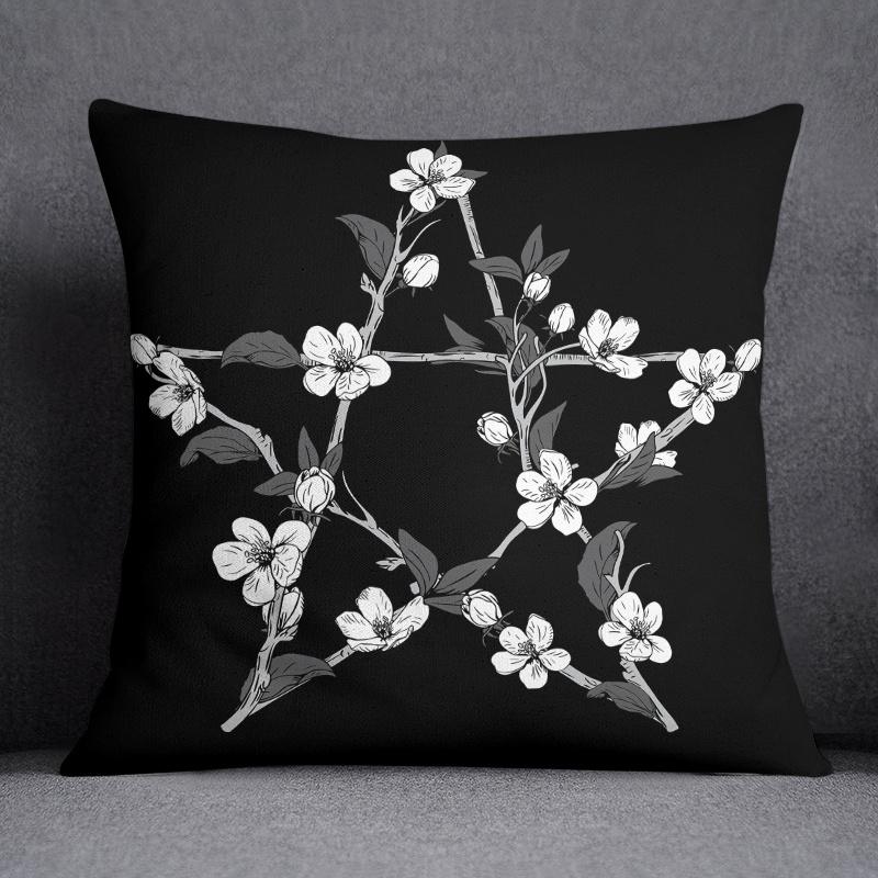 Cool Black Wind Black Bottom Flower Series Pillow Decorative Pillow Bedroom Sofa Car Cushion Cover Pillowcase