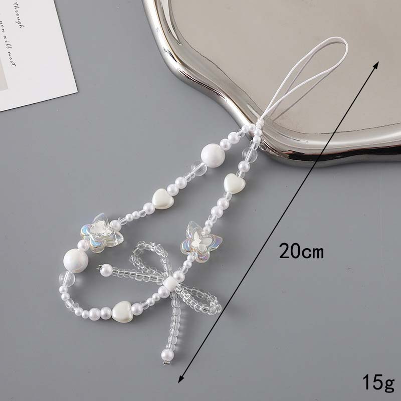 Einfache Alien Perle Stern Charmante Handgelenkschlaufe Handyhülle Seil Schmuck für Frauen Trendy Liebe Perle Schleife Perlen Handykette Lanyard
