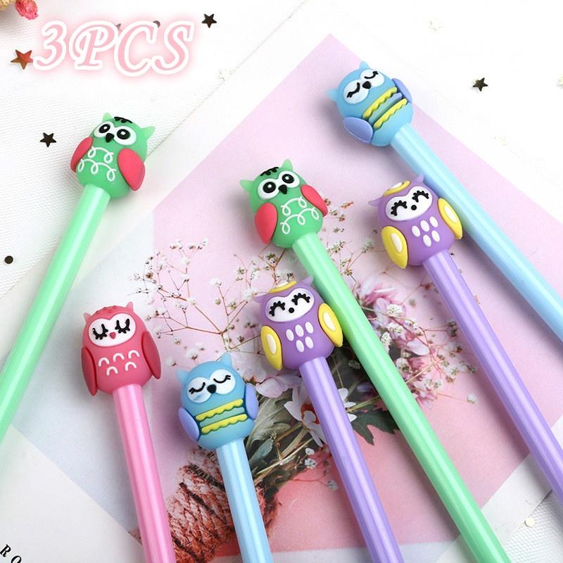 

3 шт. мультяшная цветная ручка с совой 0,5 мм, черные чернила, гелевые ручки, канцелярские принадлежности для офиса, школьные принадлежности, студенчество