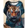 3D Printed Women's Round Neck Tiger Pattern T-shirt Multifunctional Summer Fresh Women's Version T-shirt Breathable Machine Wash Outdoor Top