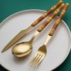Food Cutlery Mirror Process Imitation Bamboo Tableware Stainless Steel Hotel Western Cuisine Cutlery Spoon for Dining Room