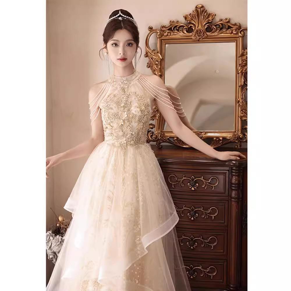 Champagne Neck Evening Dress 1011 New Adult Ceremony Birthday Banquet Light Luxury Niche High-end Art Test Tutu Skirt
