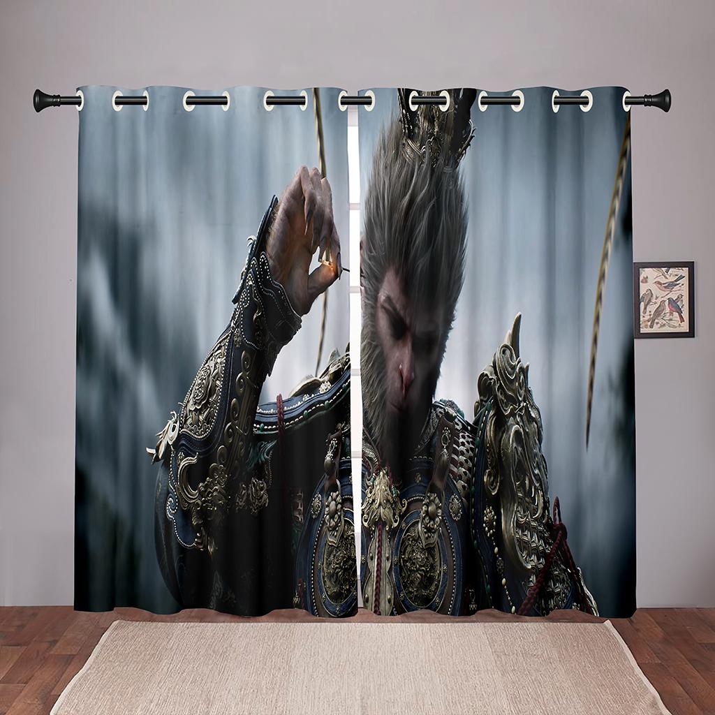3D Game Black Myth WUKONG Pattern Curtains 2 Panels Young People Game Lovers Living Room Bedroom Esports Room Decor