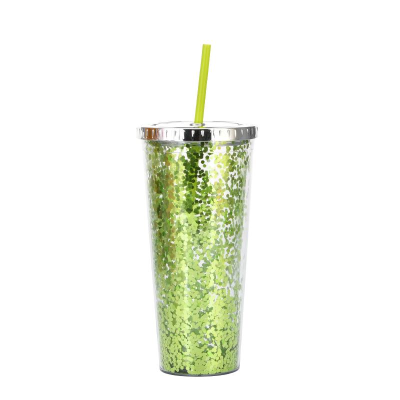 Taza de Plástico de Doble Capa de 24 oz con Purpurina Botella de Agua Portátil con Pajita Vasos Reutilizables de Plástico con Tapas Taza para Bebidas de Fiesta