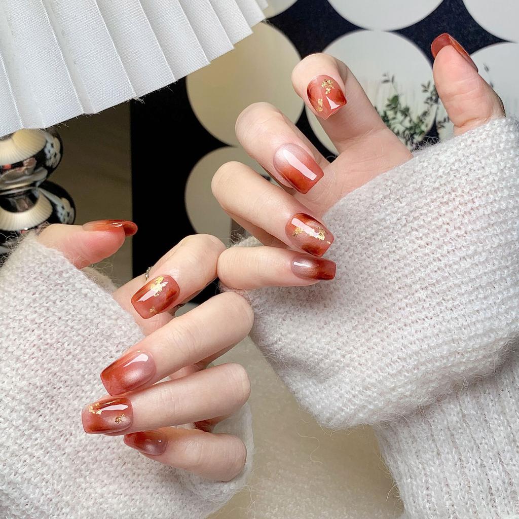 Women Short‑Style Press‑On Nails Pure‑Handmade Cat‑Eye Smudge Simple‑Exquisite False Nail Patches