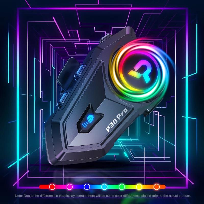 KEBIDUMEI BT6.0 Motorcycle Helmet Intercom with RGB Ambient Light Music Sharing IP56 Waterproof Voice Assistant Moto Helmet