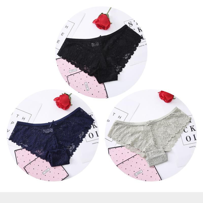Panties for Woman Sexy Lace Breathable Female Underwear Panty Transparent Brief Girl Underpants Set M-XXL 3 Pcs/lot