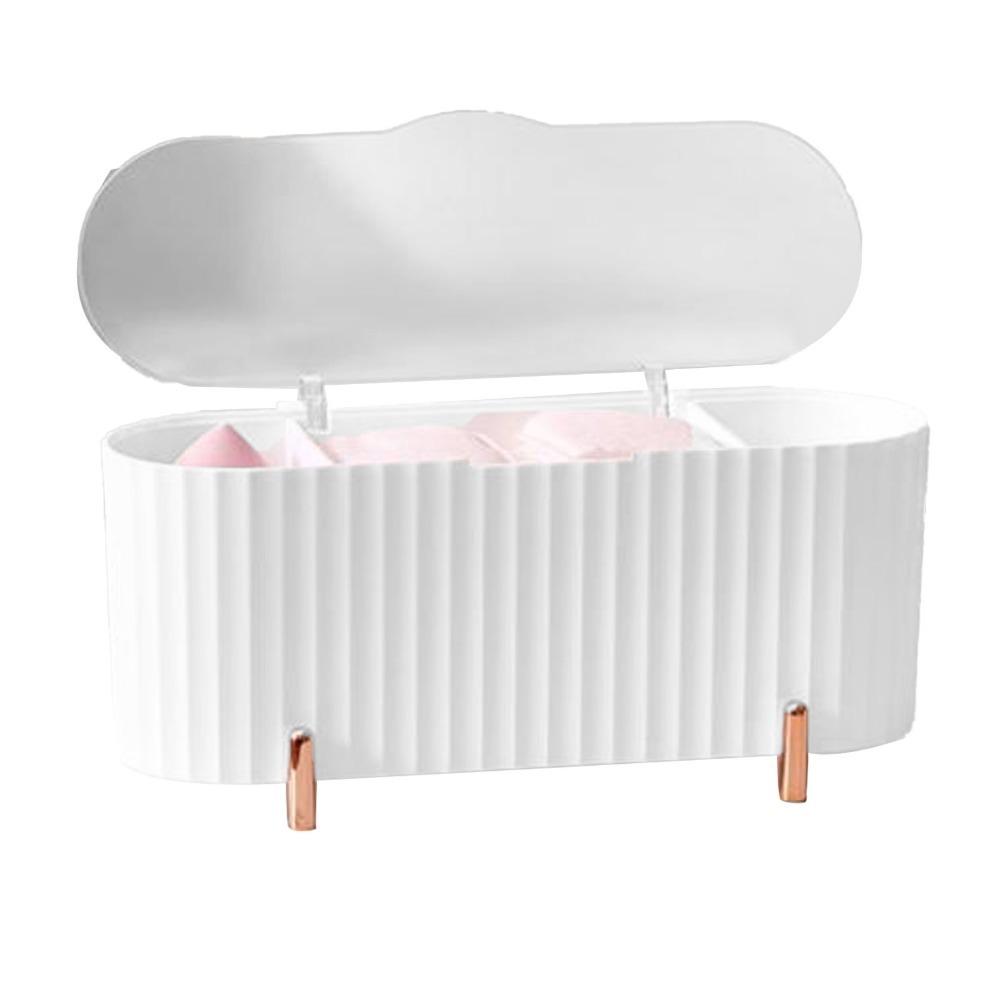 

Transparent Cosmetic Cotton Swab Organizer PP PS With Dust Proof Cover Cotton Pad Swab Container White Color Adjustable Dividers