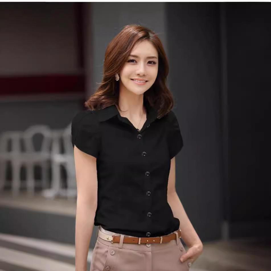 

Women s Shirt Summer Women Top Female Black White Shirts Office Ladies Blouse Clothes Woman Short Sleeve Workwear XS чорний