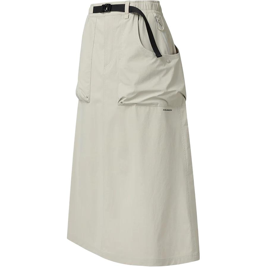 Salomon Solid Color Mid Waist Pocket Midi Casual Skirt Women skirts Beige C28229