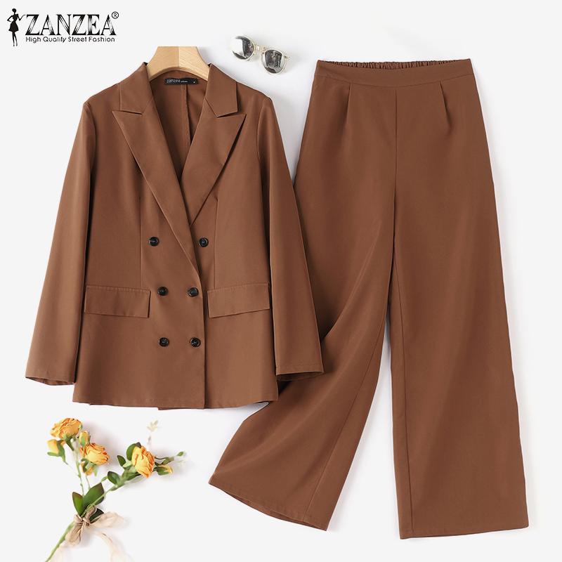 

ZANZEA Женский кардиган, блузка и брюки, повседневный комплект из двух предметов, брючный костюм