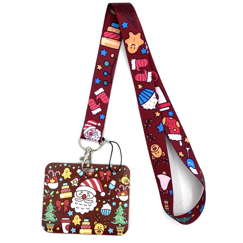 Christmas Art Cartoon Anime Fashion Lanyards Bus ID Name Work Card Holder Accessories Decorations Kids Gifts