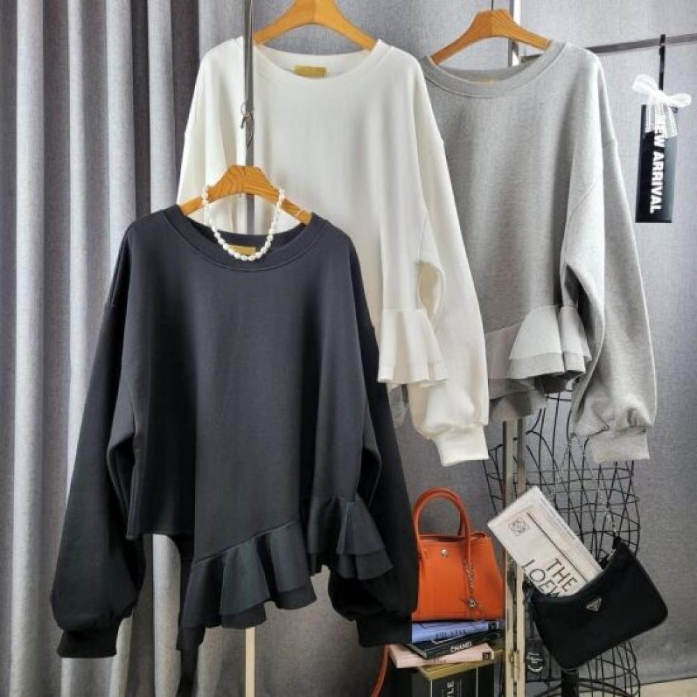 C S In The Room Long Sleeve meSh Layered Frill aSymmeTriCal Hem T ShirT 3 ColorS