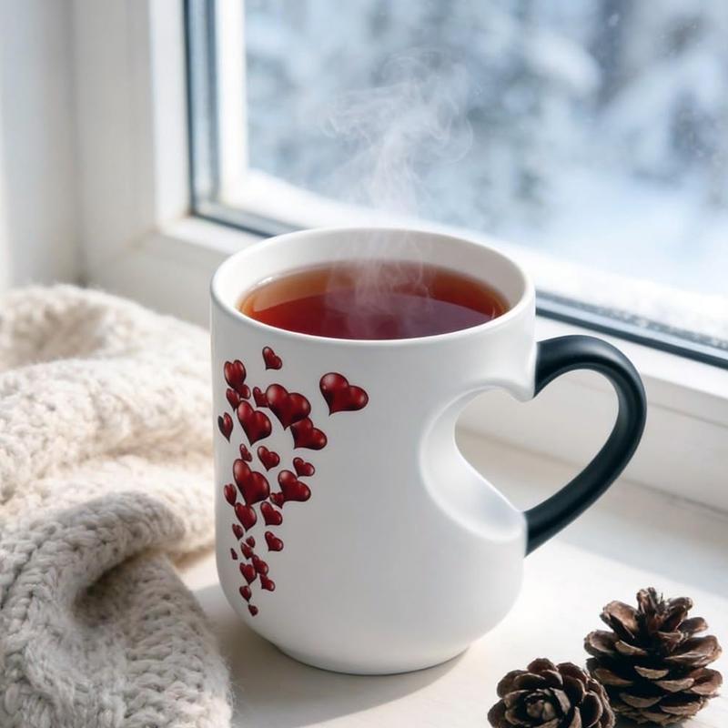 Heart-Shaped Color Changing Magic Ceramic Mug Funny Color Changing Coffee Cup With Handle That Reveals Surprise Design·