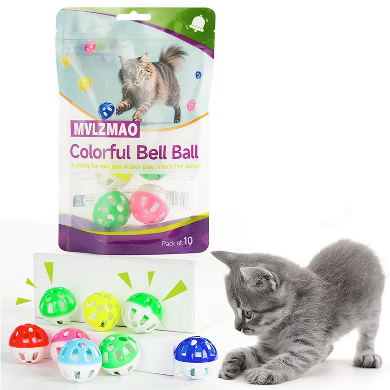 10 PCS Cat Balls with Bell Cat Jingle Balls for Cats Kitten Plastic Bell Ball Pounce Chase Rattle Toys Assorted Color Pet Ball