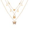 New Personalized Golden Butterfly Pendant Necklace, Creative Lock Pendant Stacked with Multi-layer Collarbone Chain for Women