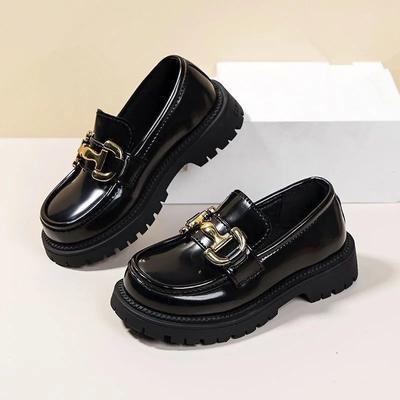 Scarpe da Principessa Nere da Bambina Primavera e Autunno 2025 Suole Morbide Antiscivolo Stile Straniero Mocassini da Performance Britannici
