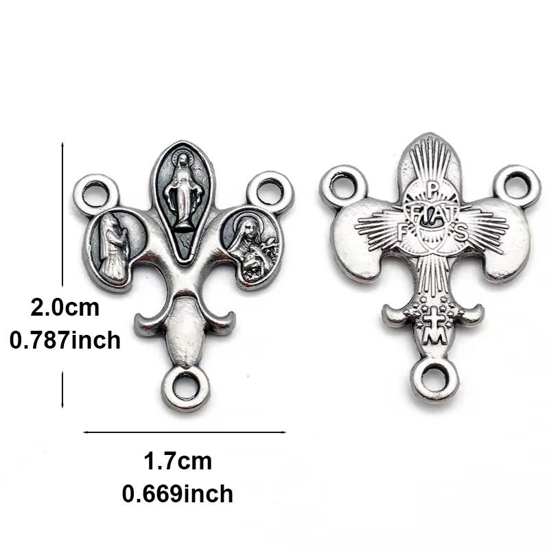 Religious Rosary Centerpiece Connectors Silver Tone Catholic Medallions and Cross Charms Made In Italy